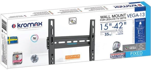Кронштейн для телевизора Kromax VEGA-13 new черный 15&amp;quot;-42&amp;quot; макс.35кг настенный ультраплоский