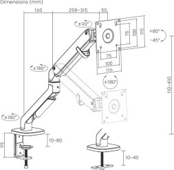 Кронштейн для мониторов Ultramounts UM734WD серый/коричневый 17&amp;quot;-27&amp;quot; макс.7кг крепление к столешнице поворот и наклон