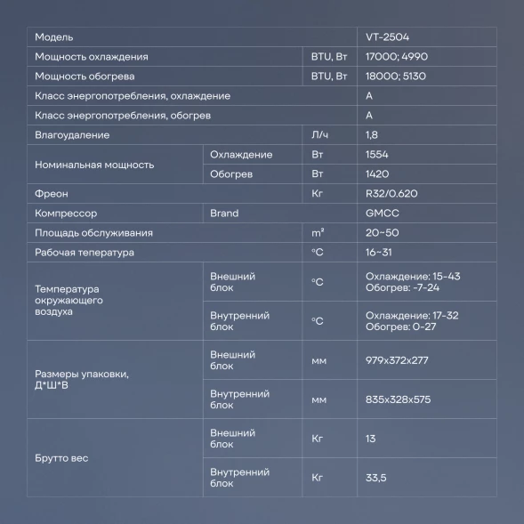 Сплит-система Vitek VT-2504 белый