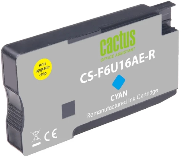 Картридж струйный Cactus CS-F6U16AE-R 953XL голубой (24мл) для HP OJ Pro 7740/8210/8218/8710/8715 с чипом