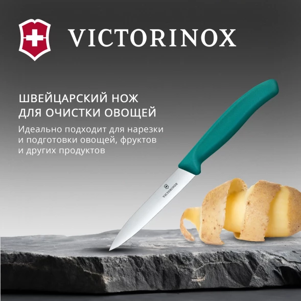 Нож кухонный Victorinox Swiss Classic (6.7704.C1) стальной универсальный для чистки овощей и фруктов лезв.100мм прямая заточка зеленый