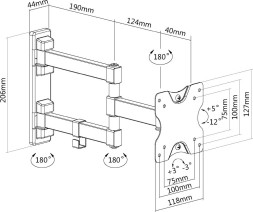 Кронштейн для телевизора Ultramounts UM894 черный 13&amp;quot;-27&amp;quot; макс.20кг настенный поворотно-выдвижной и наклонный