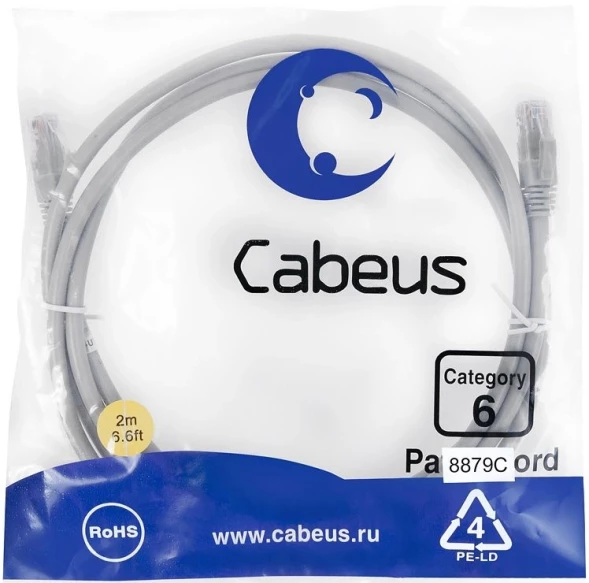 Патч-корд Cabeus PC-UTP-RJ45-CAT.6-2M-LSZH U/UTP RJ-45 вил.-вилка RJ-45 кат.6 2м серый LSZH