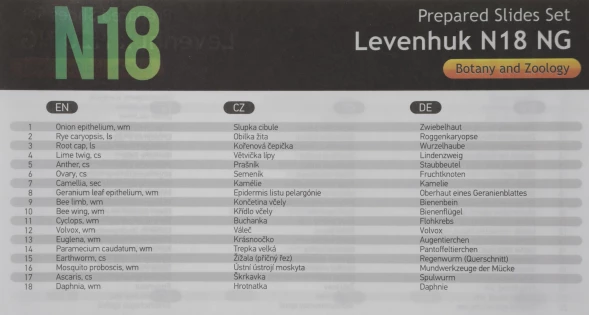 Набор микропрепаратов Levenhuk N18 NG 83предм. прозрачный/черный/оранжевый (29276)