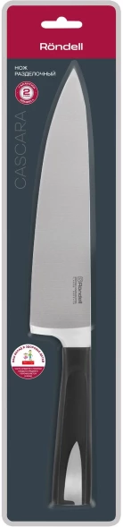 Нож кухонный Rondell Cascara RD-685 стальной поварской лезв.200мм прямая заточка черный блистер