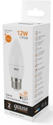 Лампа светодиодная Gauss Elementary 30212 12Вт цок.:E27 свеча 220B 3000K св.свеч.бел.теп. (упак.:10шт)