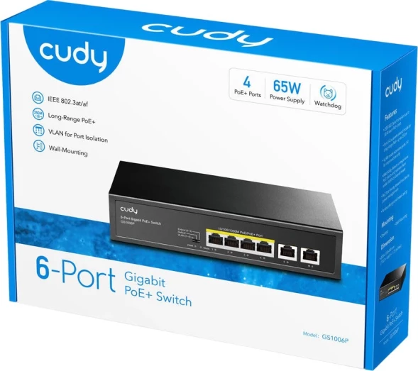 Коммутатор Cudy GS1006P (L2) 6x1Гбит/с 4PoE 65W неуправляемый