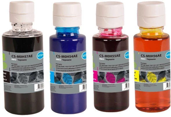 Чернила Cactus CS-GT51/GT52SET голубой/пурпурный/желтый/черный набор для HP Ink Tank 110/115/116/118/310/315/316/318/319/515/615;Wireless 410/411/415/416/418/419;GT 5810/5820/5812/5822