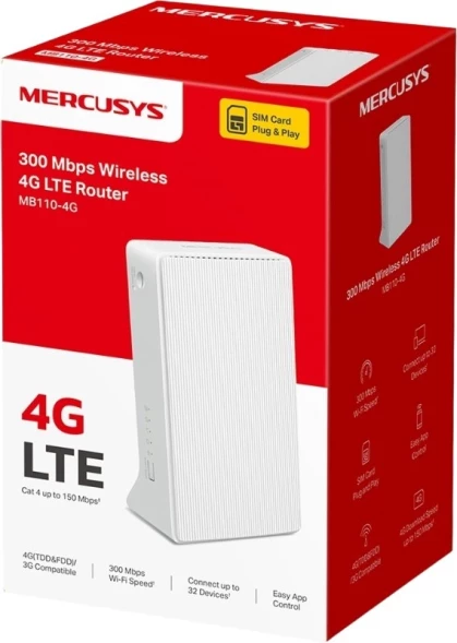Роутер беспроводной Mercusys MB110-4G N300 10/100BASE-TX/3G/4G cat. 4 белый