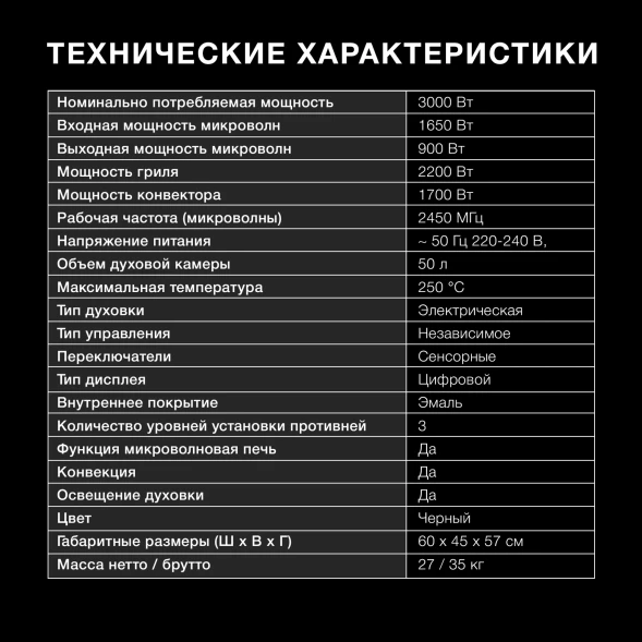 Духовой шкаф Электрический Hyundai HMEO 6540 DX черный/графитовый