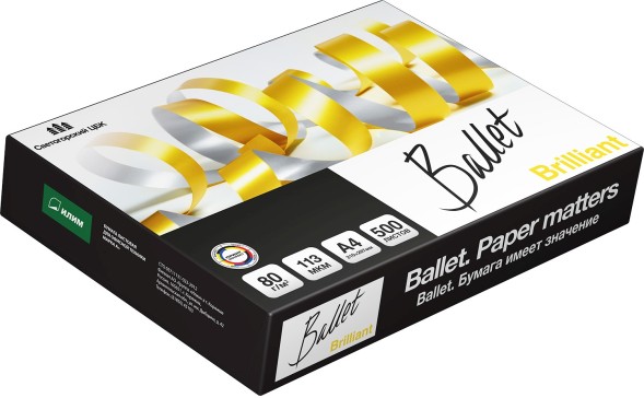 Бумага Ballet Brilliant A+ A4 марка A+/80г/м2/500л./белый CIE168% матовое для лазерной печати