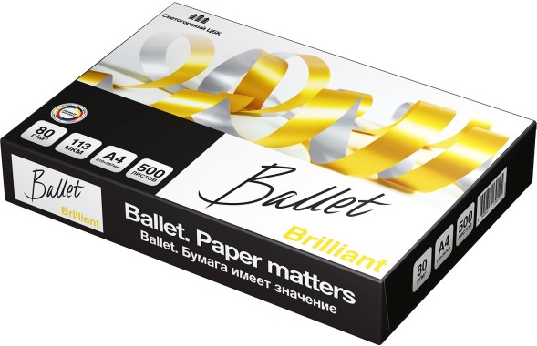 Бумага Ballet Brilliant A+ A4 марка A+/80г/м2/500л./белый CIE168% матовое для лазерной печати