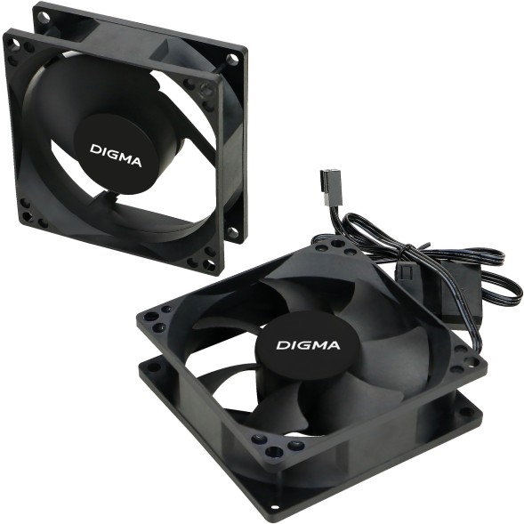 Вентилятор Digma DFAN-80 80x80x25mm черный 3-pin 4-pin (Molex)23dB 73gr Ret