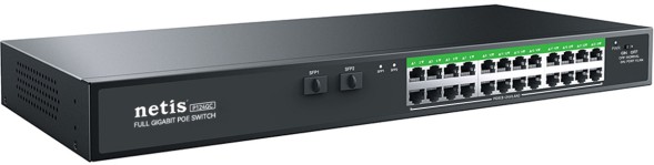 Коммутатор Netis P124GC (L2) 24x1Гбит/с 2SFP 24PoE+ 360W неуправляемый