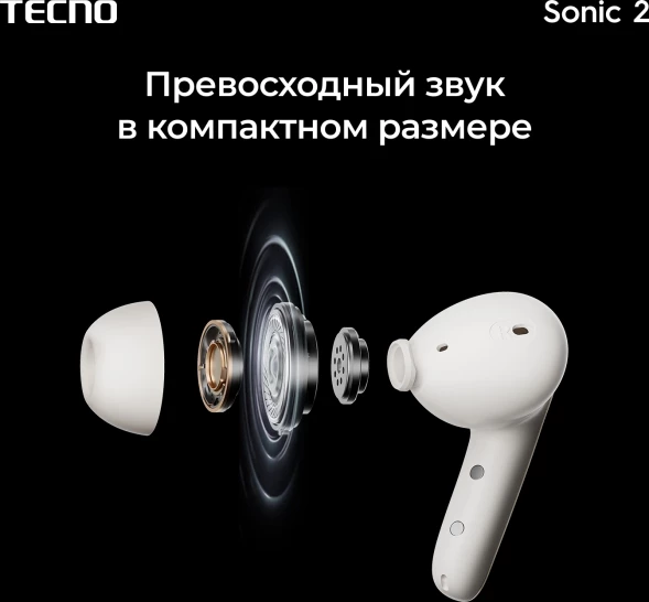 Гарнитура внутриканальные Tecno Sonic 2 SC02 белый беспроводные bluetooth в ушной раковине (SC02 WHITE)