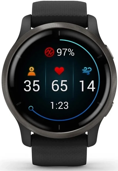 Смарт-часы Garmin Venu 2 33мм 1.3&amp;quot; AMOLED корп.черный рем.черный разм.брасл.:135-200мм (010-02430-11)