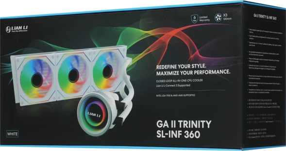 Система водяного охлаждения Lian-Li Galahad II Trinity 360 SL-INF ARGB Soc-AM5/AM4/1200/1700/1851 белый 4-pin 29dB Al+Cu 280W Ret (G89.GA2T36INW.00)