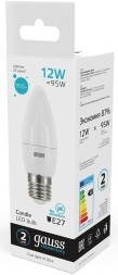Лампа светодиодная Gauss Elementary 30222 12Вт цок.:E27 свеча 220B 4100K св.свеч.бел.нейт. (упак.:10шт)