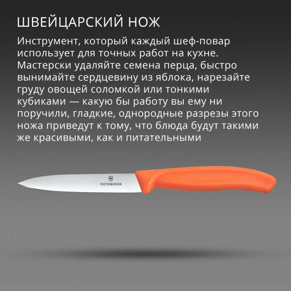 Нож кухонный Victorinox Swiss Classic (6.7709.C1) стальной универсальный для чистки овощей и фруктов лезв.100мм прямая заточка оранжевый