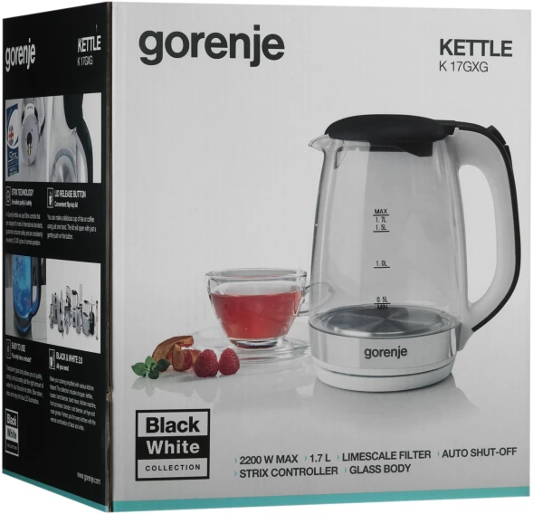 Чайник электрический Gorenje K17GXG 1.7л. 2200Вт белый/серебристый корпус: стекло/металл/пластик