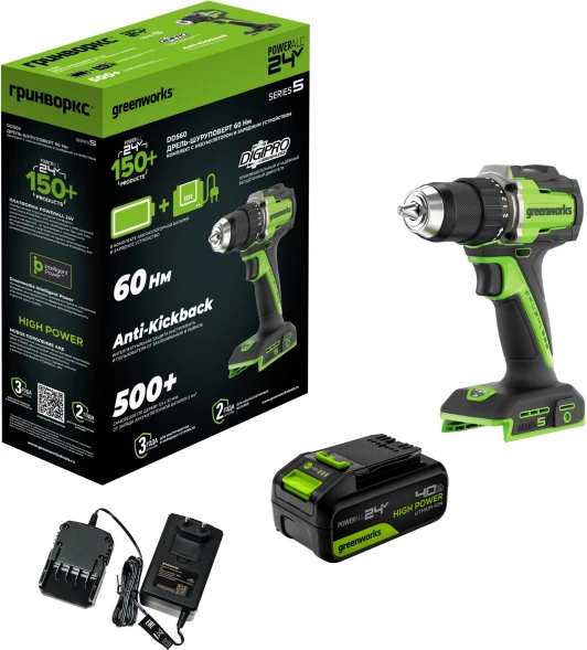 Дрель-шуруповерт Greenworks DD560 аккум. патрон:быстрозажимной (3708407CUB)