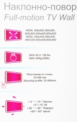 Кронштейн для телевизора Ultramounts UM873 черный 37&amp;quot;-70&amp;quot; макс.40кг настенный поворотно-выдвижной и наклонный
