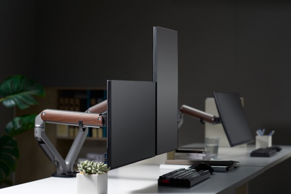 Кронштейн для мониторов Ultramounts UM735WD серый/коричневый 17&amp;quot;-27&amp;quot; макс.7кг крепление к столешнице поворот и наклон