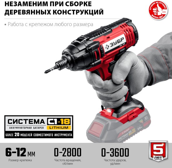 Винтоверт Зубр ГВЛ-255 аккум. патрон:квад.1/4&amp;quot;