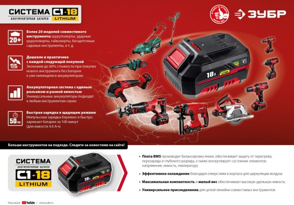 Винтоверт Зубр ГВЛ-255 аккум. патрон:квад.1/4&amp;quot;