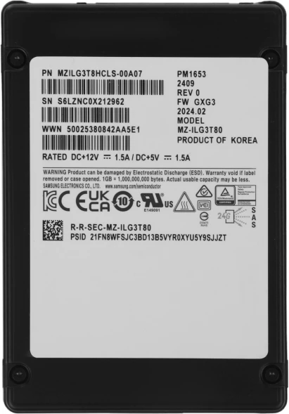 Накопитель SSD Samsung SAS 4.0 3.84TB MZILG3T8HCLS-00A07 PM1653 1 DWPD OEM