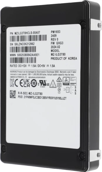 Накопитель SSD Samsung SAS 4.0 3.84TB MZILG3T8HCLS-00A07 PM1653 1 DWPD OEM