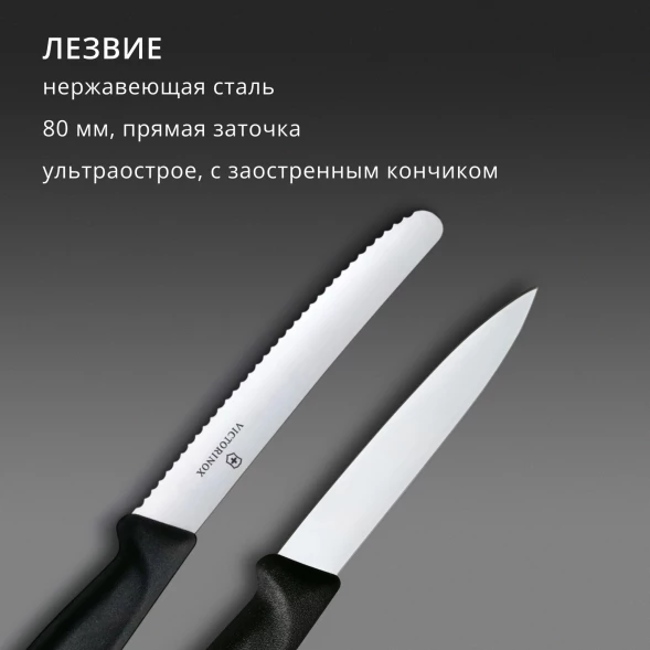 Набор ножей кухон. Victorinox Swiss Classic 6.7603.2 для овощей компл.:2предм. черный европодвес