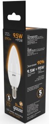 Лампа светодиодная Gauss A60 9.5Вт цок.:E14 свеча 220B 3000K св.свеч.бел.теп. C37 (упак.:10шт) (103101110)