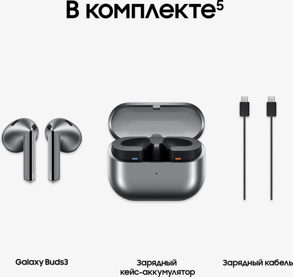 Гарнитура вкладыши Samsung Galaxy Buds 3 серебристый беспроводные bluetooth в ушной раковине (SM-R530NZAACIS)