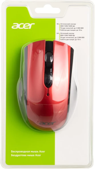 Мышь Acer OMR032 черный/красный оптическая (1600dpi) беспроводная USB (3but)
