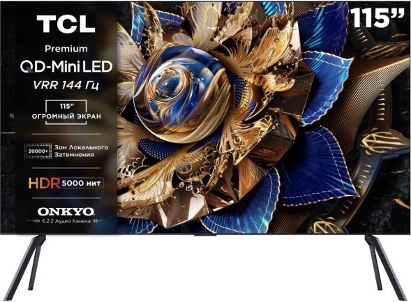 Телевизор LED TCL 115&amp;quot; 115X955 QD-Mini LED черный/черный 4K Ultra HD 144Hz DVB-T DVB-T2 DVB-C DVB-S DVB-S2 USB WiFi Smart TV
