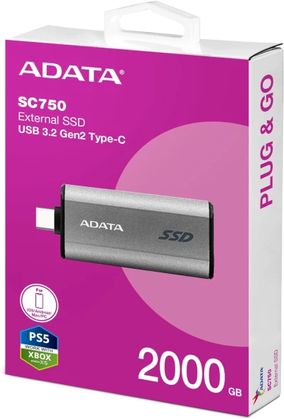 Накопитель SSD A-Data USB3.2 Gen2 2TB SC750-2000G-CCBK SC750 серый