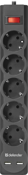 Сетевой фильтр Defender DFS 753 3м (5 розеток) черный (коробка)