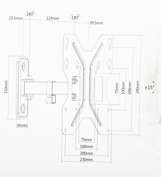 Кронштейн для телевизора Ultramounts UM898 черный 23&amp;quot;-42&amp;quot; макс.30кг настенный поворотно-выдвижной и наклонный