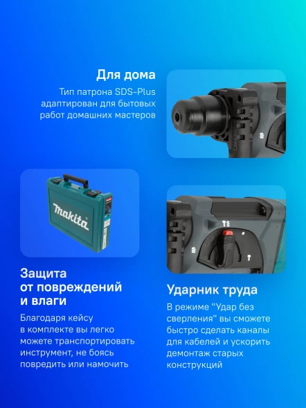 Перфоратор Makita HR2470 патрон:SDS-plus уд.:2.4Дж 780Вт (кейс в комплекте)