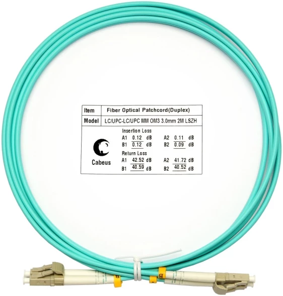 Патч-корд Cabeus FOP-50-LC-LC-2M 2x50/125 OM3 LC дуплекс-LC дуплекс 2м LSZH бирюзовый