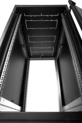 Шкаф коммутационный ЦМО (ШТК-М-18.6.6-1ААА-9005) напольный 18U 600x600мм пер.дв.стекл задн.дв.стал.лист 2 бок.пан. направл.под закл.гайки 270кг черный 455мм 48.6кг 180град. 960мм IP20 сталь