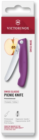 Нож кухонный Victorinox Swiss Classic 6.7835.FC1 стальной универсальный для овощей лезв.110мм серрейт. заточка пурпурный карт.коробка