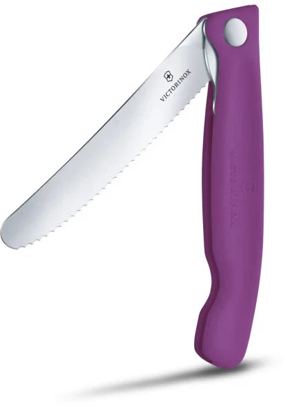 Нож кухонный Victorinox Swiss Classic 6.7835.FC1 стальной универсальный для овощей лезв.110мм серрейт. заточка пурпурный карт.коробка