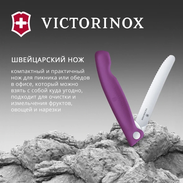 Нож кухонный Victorinox Swiss Classic 6.7835.FC1 стальной универсальный для овощей лезв.110мм серрейт. заточка пурпурный карт.коробка
