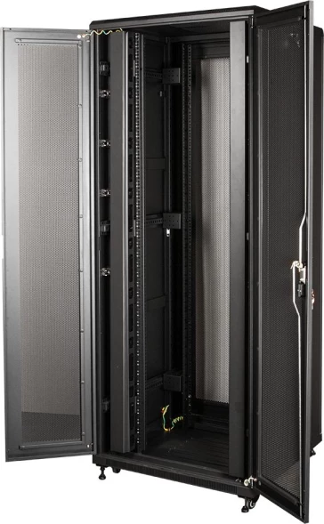 Шкаф серверный Lanmaster Business (TWT-CBB-42U-8X12-P1) напольный 42U 800x1200мм пер.дв.перфор. задн.дв.перфор. 2 бок.пан. 800кг черный 1126мм 133.6кг 2055мм IP20 металл