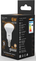 Лампа светодиодная Gauss R50 6Вт цок.:E14 рефлек. 220B 3000K св.свеч.бел.теп. (упак.:10шт) (106001106)