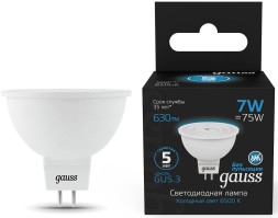 Лампа светодиодная Gauss 101505307 7Вт цок.:GU5.3 рефлек. 150B 6500K св.свеч.бел.хол. MR16 (упак.:1шт)