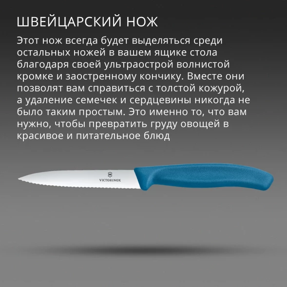 Нож кухонный Victorinox Swiss Classic (6.7732.C1) стальной универсальный для чистки овощей и фруктов лезв.100мм серрейт. заточка синий