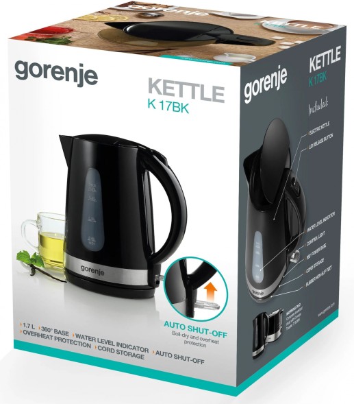 Чайник электрический Gorenje K17BK 1.7л. 2200Вт черный/серебристый корпус: металл/пластик